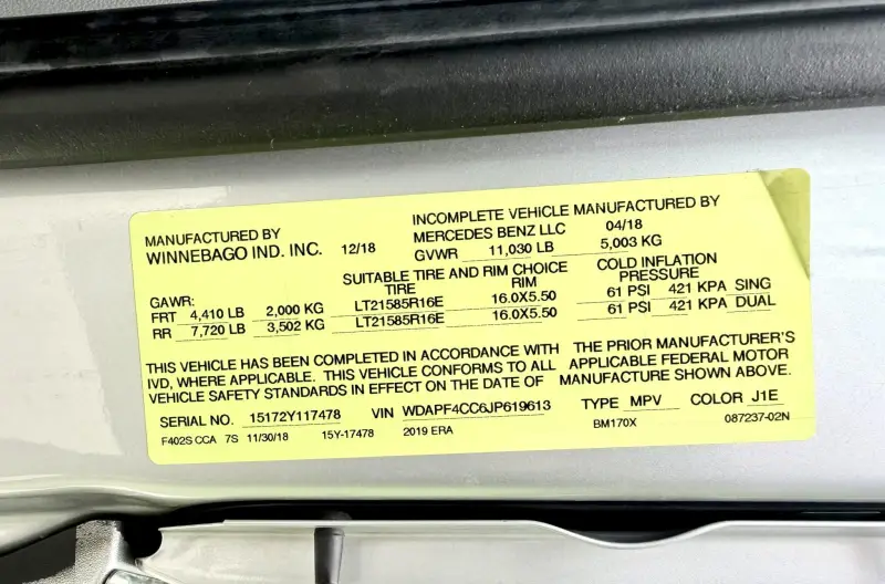2019 Mercedes-Benz Sprinter 3500 Winnebago Era BM170X photo 200